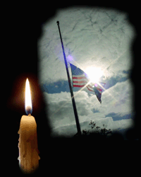United States flag with glowing candle